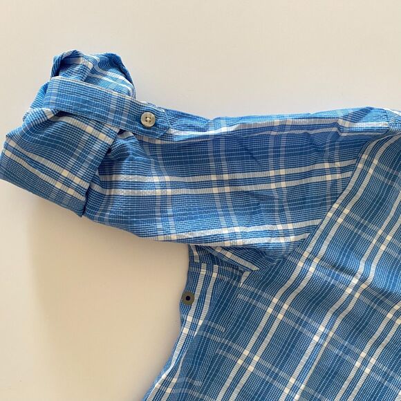 L.L.Bean Shirt M Blue & White Plaid Long Sleeve Tall Rob Button Up Pocket - Picture 7 of 13